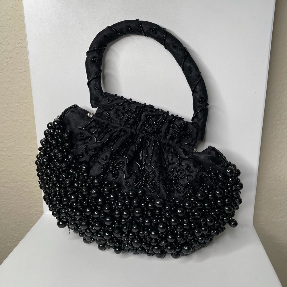Far Nine Vintage Hand Beaded Black Clutch